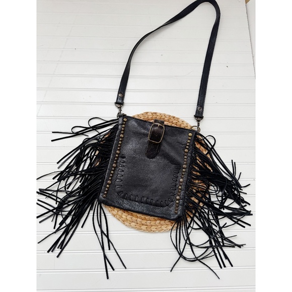 Macfadin Handbags - Mcfadin Vintage Handmade Leather Fringe Black Crossbody Bag